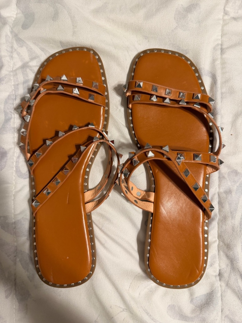 SHEIN Tan Pyramid Stud Strappy Sandals